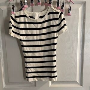 H&M Black and White Striped Short Sleeve Top